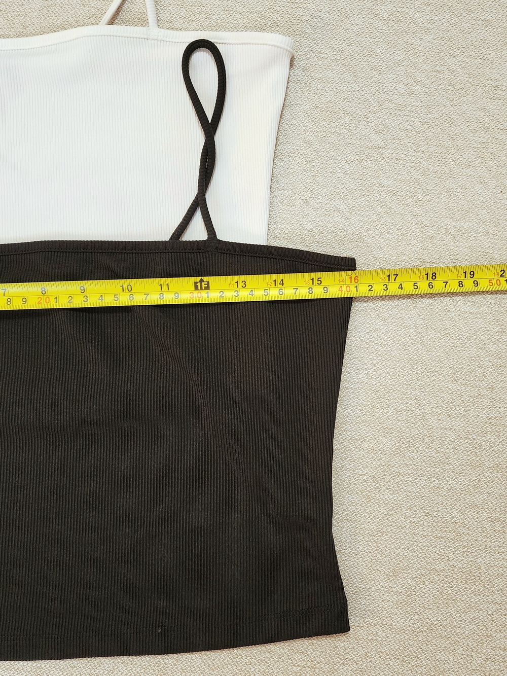 2 Spaghetti Strap Ribbed Crop Tops — Black & White, Large - Picture 7 of 10